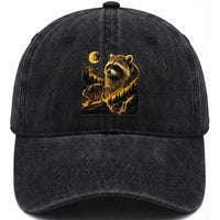 Jimothy Raccoon Howling at The Moon Parody 90s Retro Washed Cotton Baseball Cap