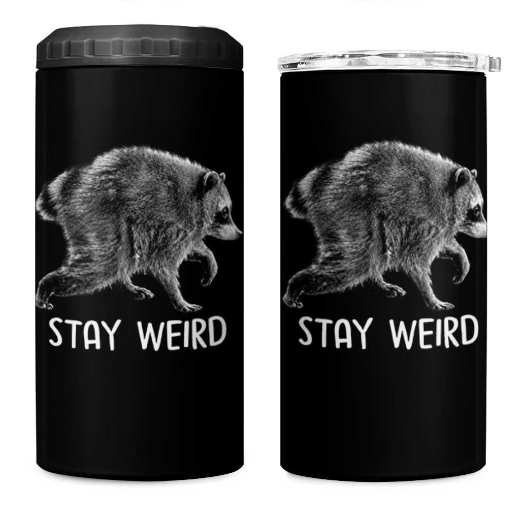 Jimothy the Raccoon Funny Stay Weird 4 in 1 Can Cooler Tumbler Seattle Short Spine Trash Panda