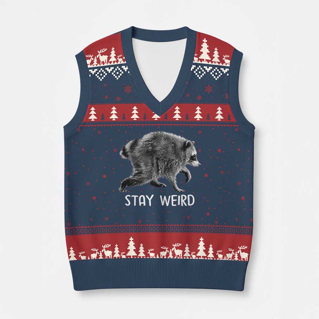 Jimothy the Raccoon Funny Stay Weird V-Neck Knit Sweater Vest Seattle Short Spine Trash Panda