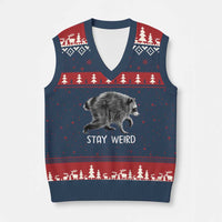 Jimothy the Raccoon Funny Stay Weird V-Neck Knit Sweater Vest Seattle Short Spine Trash Panda