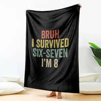 Funny 67 8th Birthday Throw Blanket Bruh I Survived Six Seven I'm 8 Retro Bday