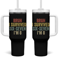 Funny 67 8th Birthday Tumbler With Handle Bruh I Survived Six Seven I'm 8 Retro Bday