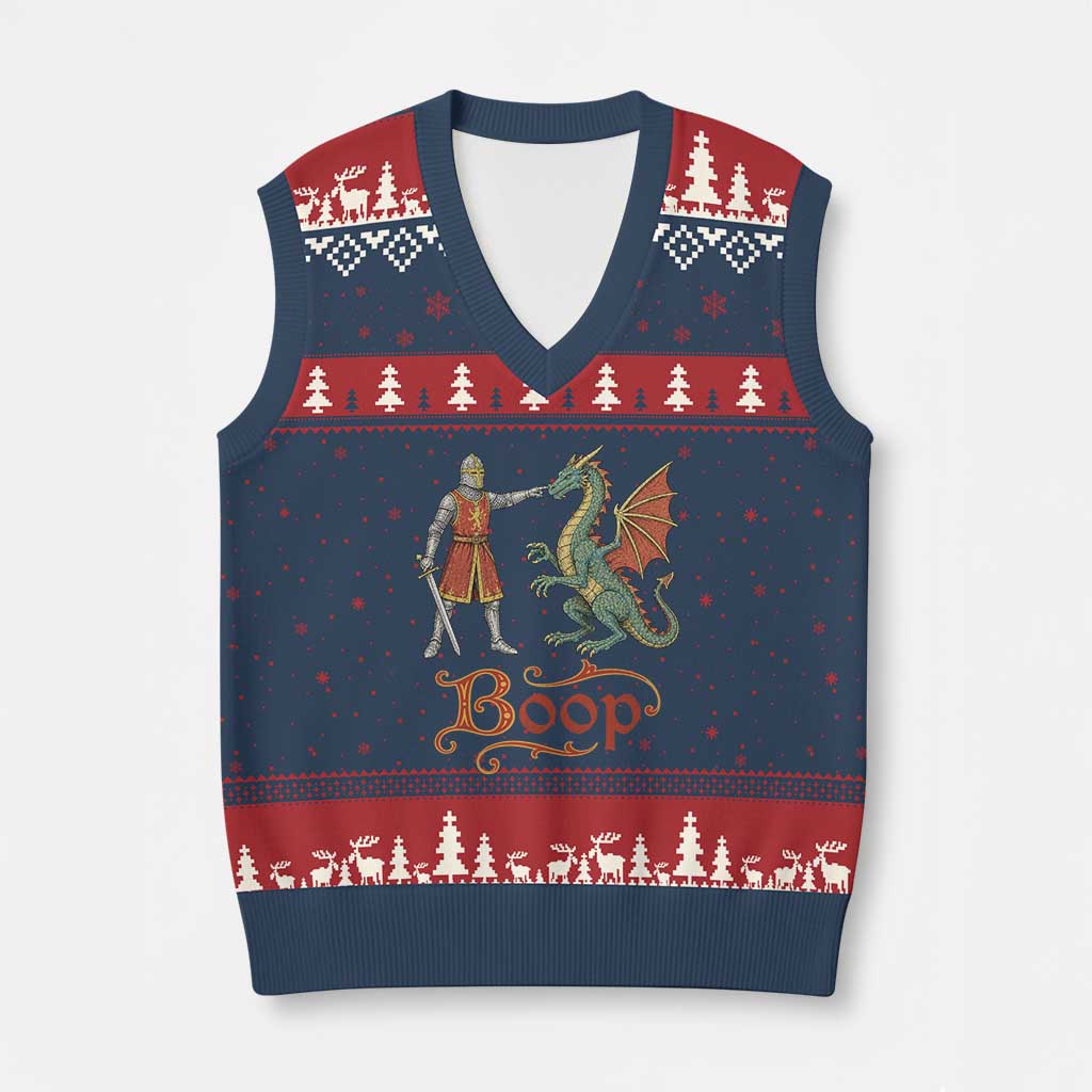 Boop Medieval Knight Dragon V-Neck Knit Sweater Vest Funny Ren Faire Dark Fantasy