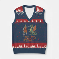 Boop Medieval Knight Dragon V-Neck Knit Sweater Vest Funny Ren Faire Dark Fantasy