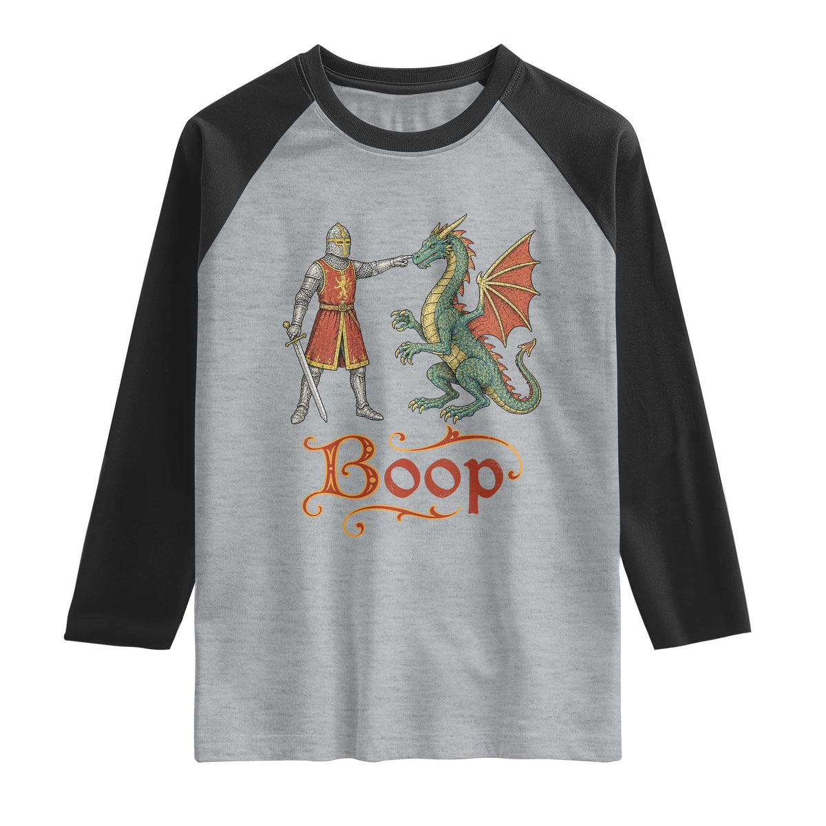 Boop Medieval Knight Dragon Raglan Shirt Funny Ren Faire Dark Fantasy