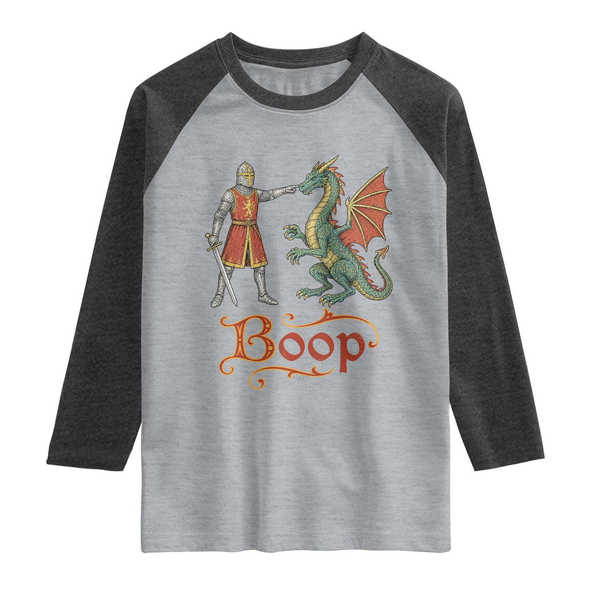 Boop Medieval Knight Dragon Raglan Shirt Funny Ren Faire Dark Fantasy