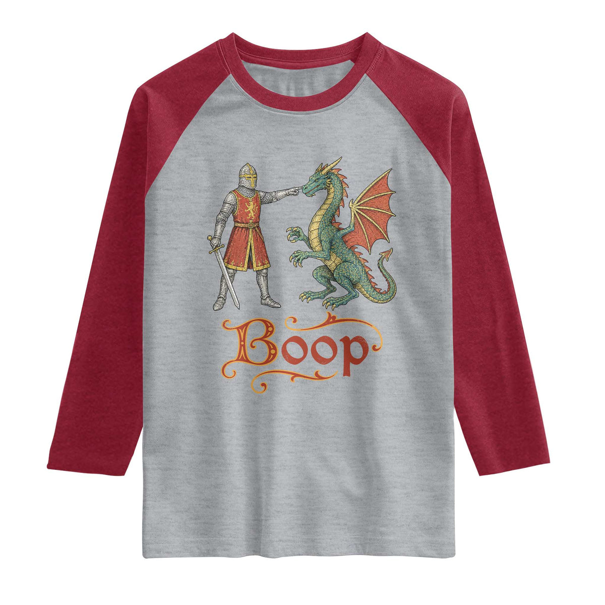 Boop Medieval Knight Dragon Raglan Shirt Funny Ren Faire Dark Fantasy