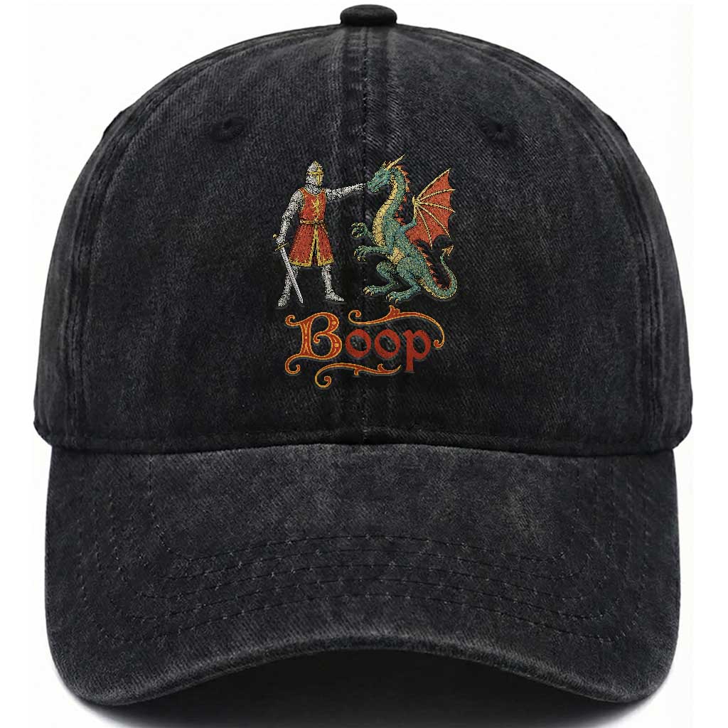 Boop Medieval Knight Dragon Washed Cotton Baseball Cap Funny Ren Faire Dark Fantasy