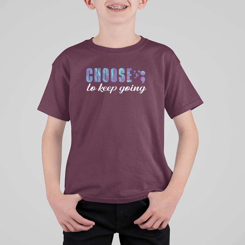 Suicide Prevention Awareness T Shirt For Kid Choose To Keep Going Semicolon Birds - Wonder Print Shop