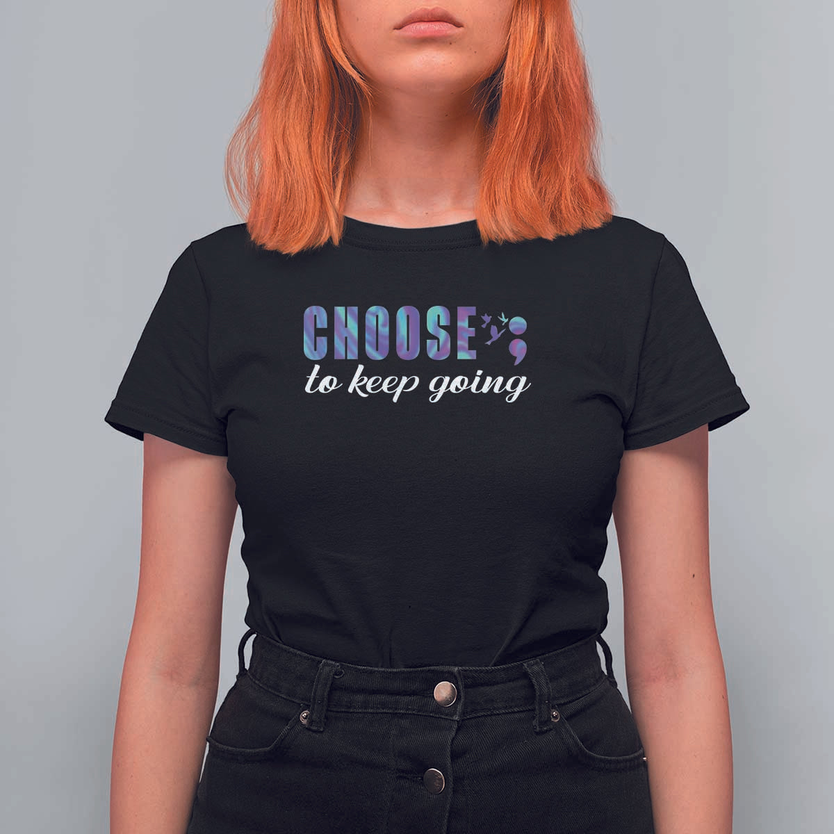 Suicide Prevention Awareness T Shirt For Women Choose To Keep Going Semicolon Birds - Wonder Print Shop