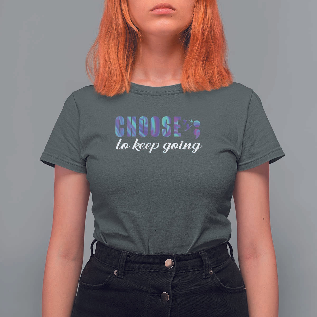 Suicide Prevention Awareness T Shirt For Women Choose To Keep Going Semicolon Birds - Wonder Print Shop