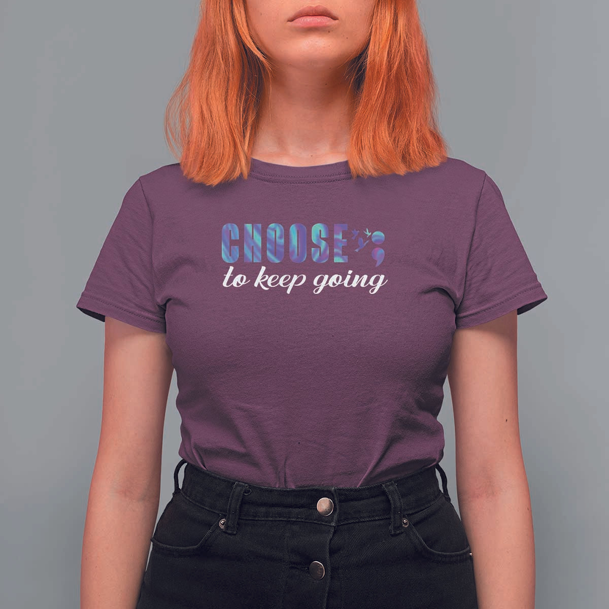 Suicide Prevention Awareness T Shirt For Women Choose To Keep Going Semicolon Birds - Wonder Print Shop