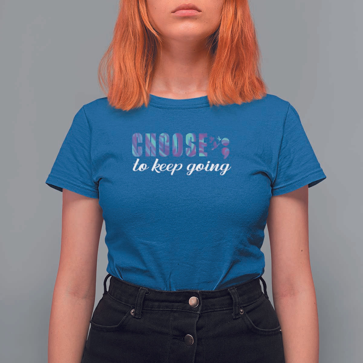 Suicide Prevention Awareness T Shirt For Women Choose To Keep Going Semicolon Birds - Wonder Print Shop