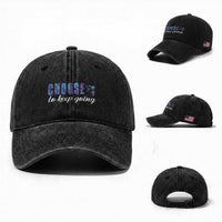 Suicide Prevention Awareness Washed Cotton Baseball Cap Choose To Keep Going Semicolon Birds