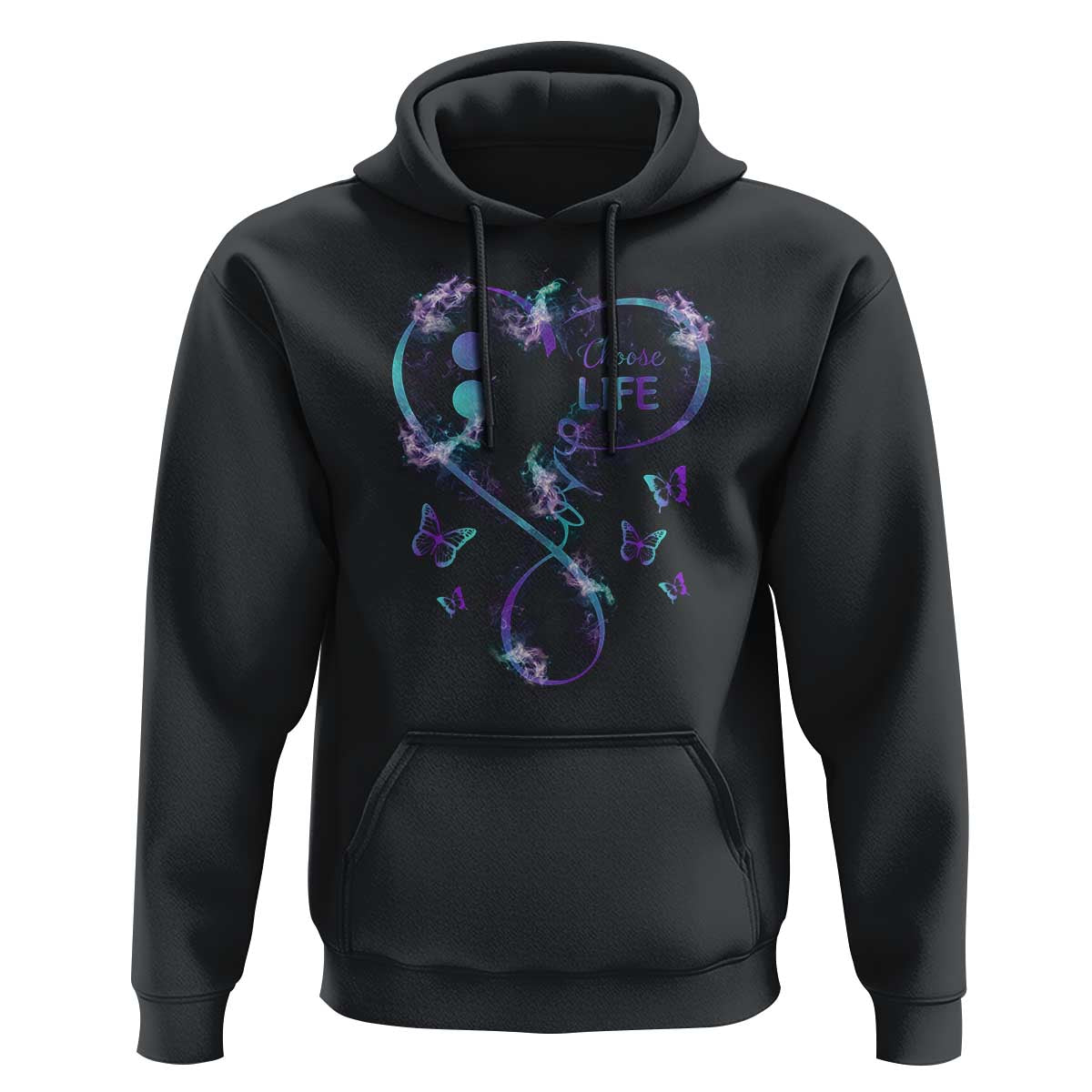 Suicide Prevention Awareness Hoodie Choose Life Love Heart Semicolon Butterfly - Wonder Print Shop