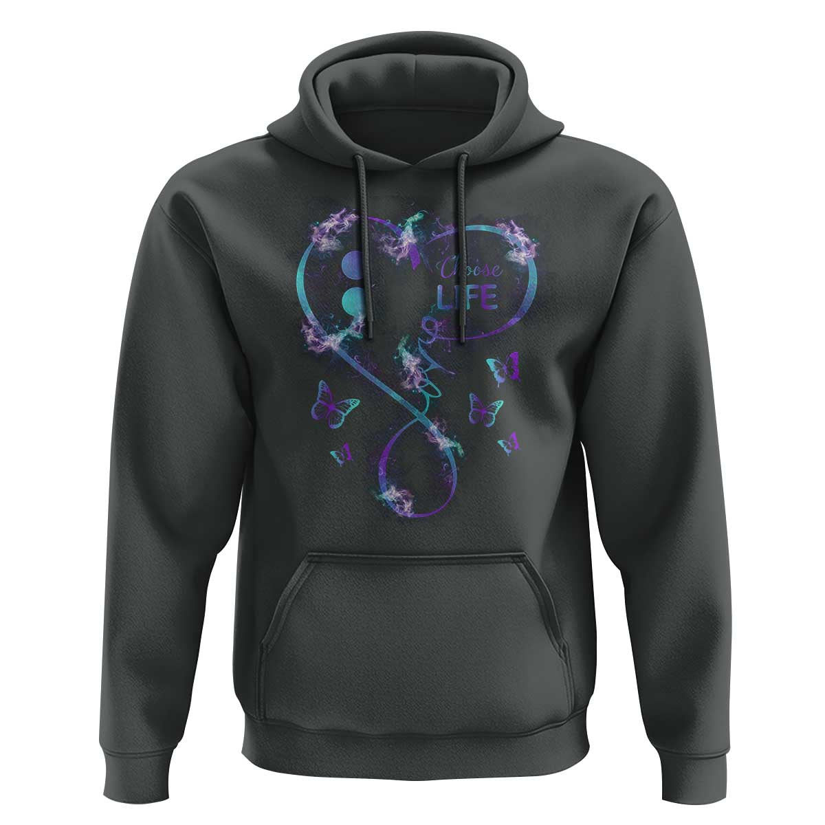 Suicide Prevention Awareness Hoodie Choose Life Love Heart Semicolon Butterfly - Wonder Print Shop