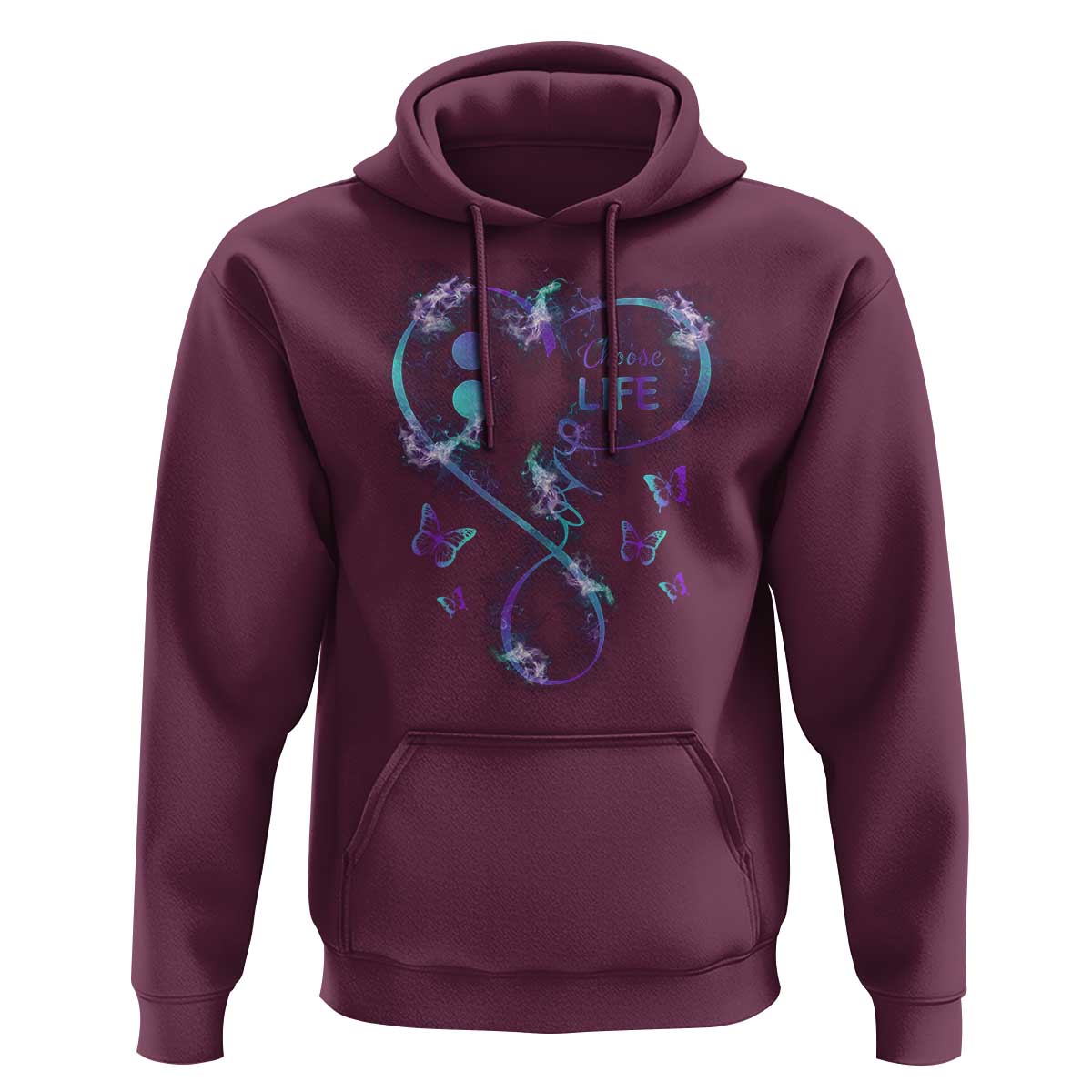 Suicide Prevention Awareness Hoodie Choose Life Love Heart Semicolon Butterfly - Wonder Print Shop