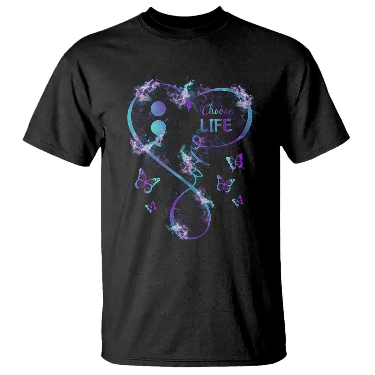 Suicide Prevention Awareness T Shirt Choose Life Love Heart Semicolon Butterfly - Wonder Print Shop