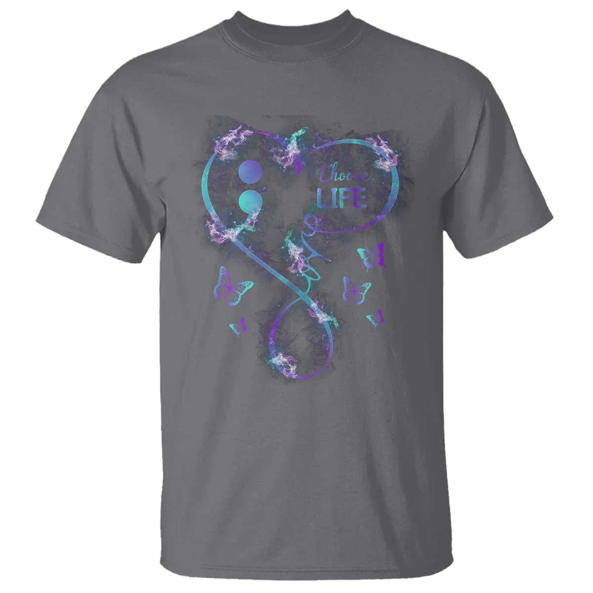 Suicide Prevention Awareness T Shirt Choose Life Love Heart Semicolon Butterfly - Wonder Print Shop