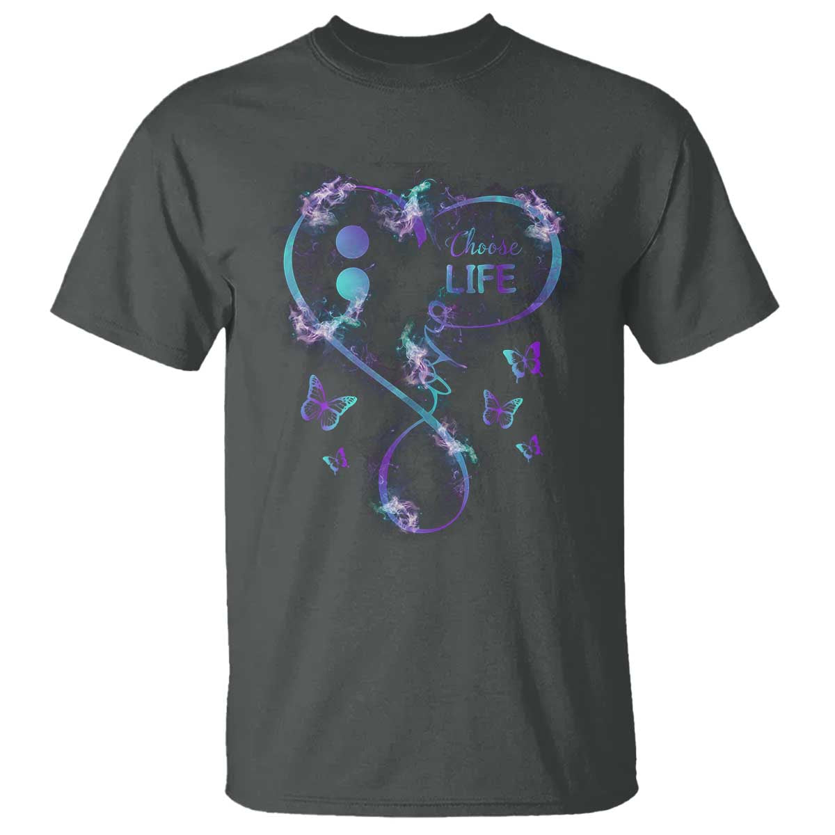 Suicide Prevention Awareness T Shirt Choose Life Love Heart Semicolon Butterfly - Wonder Print Shop