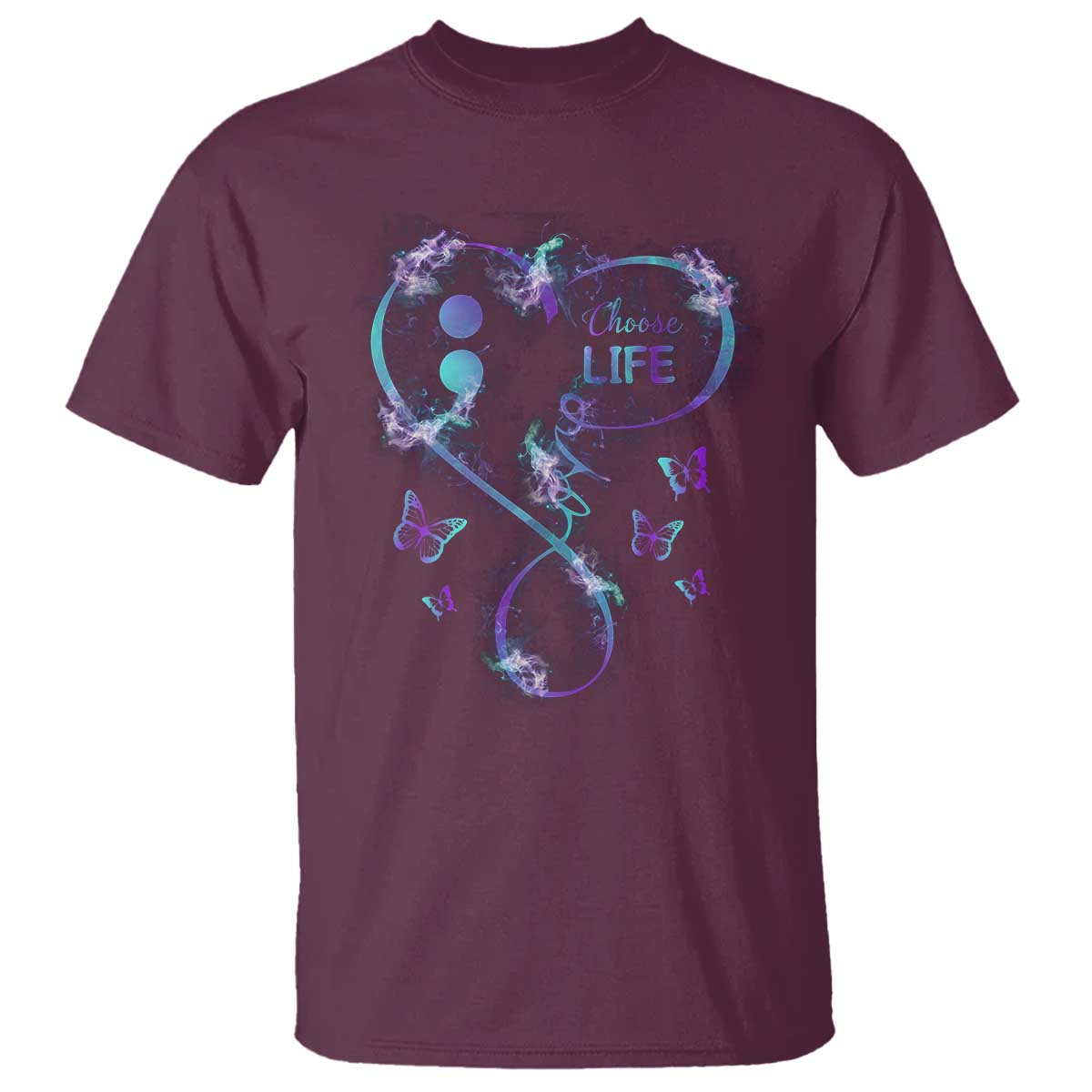Suicide Prevention Awareness T Shirt Choose Life Love Heart Semicolon Butterfly - Wonder Print Shop