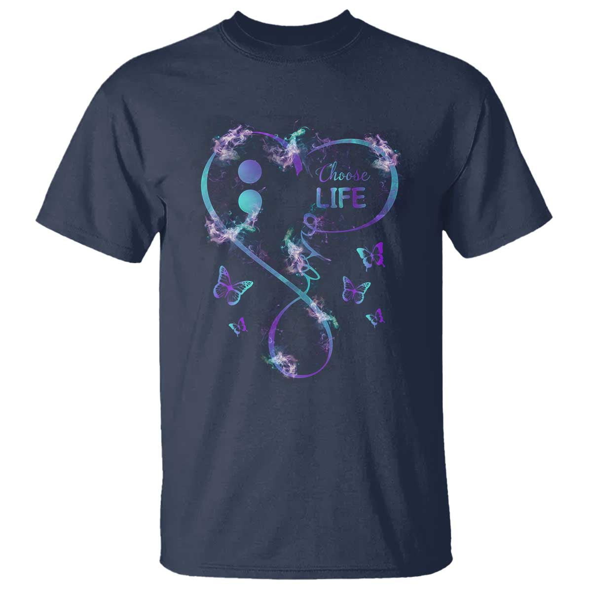 Suicide Prevention Awareness T Shirt Choose Life Love Heart Semicolon Butterfly - Wonder Print Shop