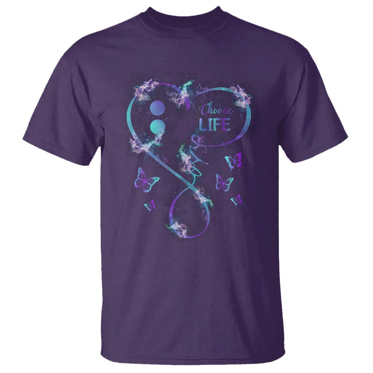 Suicide Prevention Awareness T Shirt Choose Life Love Heart Semicolon Butterfly - Wonder Print Shop