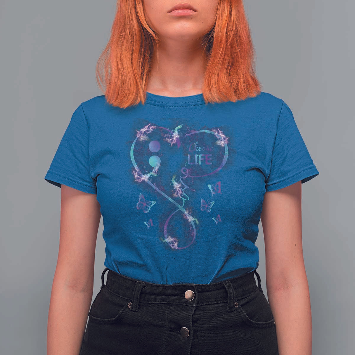 Suicide Prevention Awareness T Shirt For Women Choose Life Love Heart Semicolon Butterfly - Wonder Print Shop