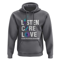 Suicide Prevention Awareness Hoodie Listen Care Love Semicolon Bird Flower Ribbon - Wonder Print Shop