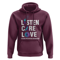 Suicide Prevention Awareness Hoodie Listen Care Love Semicolon Bird Flower Ribbon - Wonder Print Shop