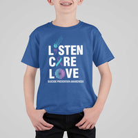 Suicide Prevention Awareness T Shirt For Kid Listen Care Love Semicolon Bird Flower Ribbon - Wonder Print Shop