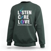 Suicide Prevention Awareness Sweatshirt Listen Care Love Semicolon Bird Flower Ribbon - Wonder Print Shop