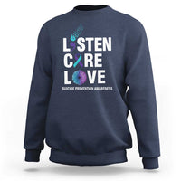 Suicide Prevention Awareness Sweatshirt Listen Care Love Semicolon Bird Flower Ribbon - Wonder Print Shop
