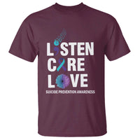 Suicide Prevention Awareness T Shirt Listen Care Love Semicolon Bird Flower Ribbon - Wonder Print Shop