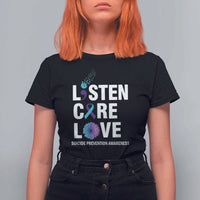 Suicide Prevention Awareness T Shirt For Women Listen Care Love Semicolon Bird Flower Ribbon - Wonder Print Shop