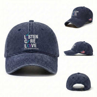 Suicide Prevention Awareness Washed Cotton Baseball Cap Listen Care Love Semicolon Bird Flower Ribbon
