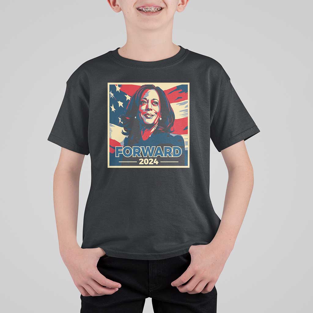 Harris Supporter T Shirt For Kid Forward 2024 American Election USA Flag - Wonder Print Shop