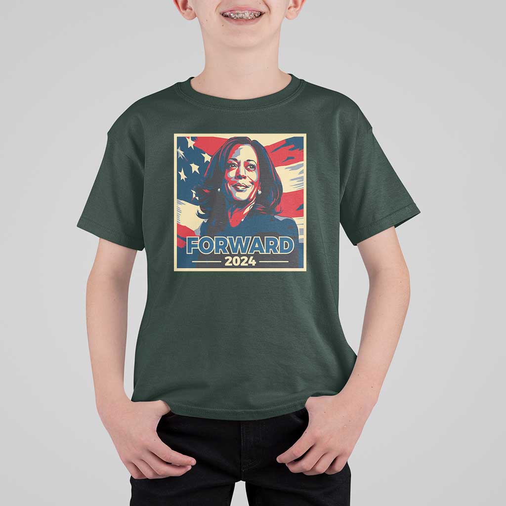 Harris Supporter T Shirt For Kid Forward 2024 American Election USA Flag - Wonder Print Shop