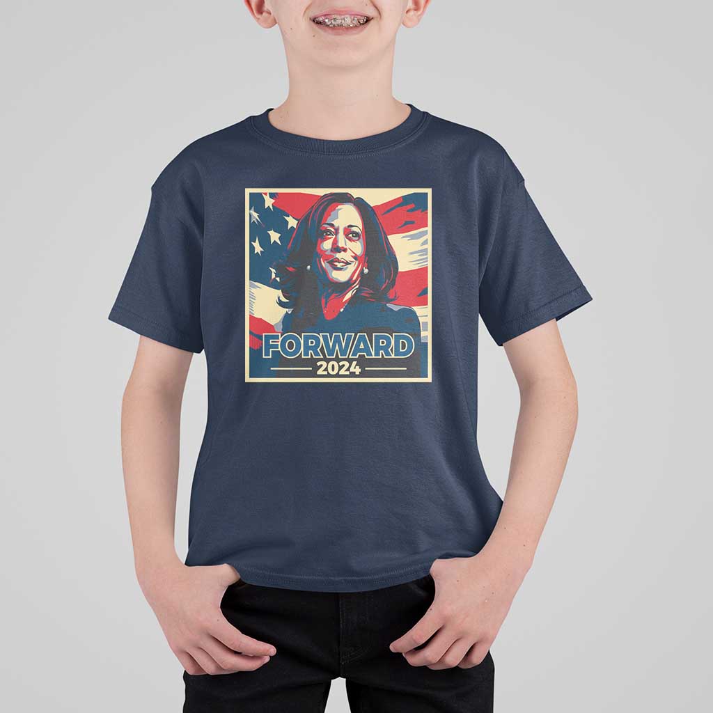 Harris Supporter T Shirt For Kid Forward 2024 American Election USA Flag - Wonder Print Shop