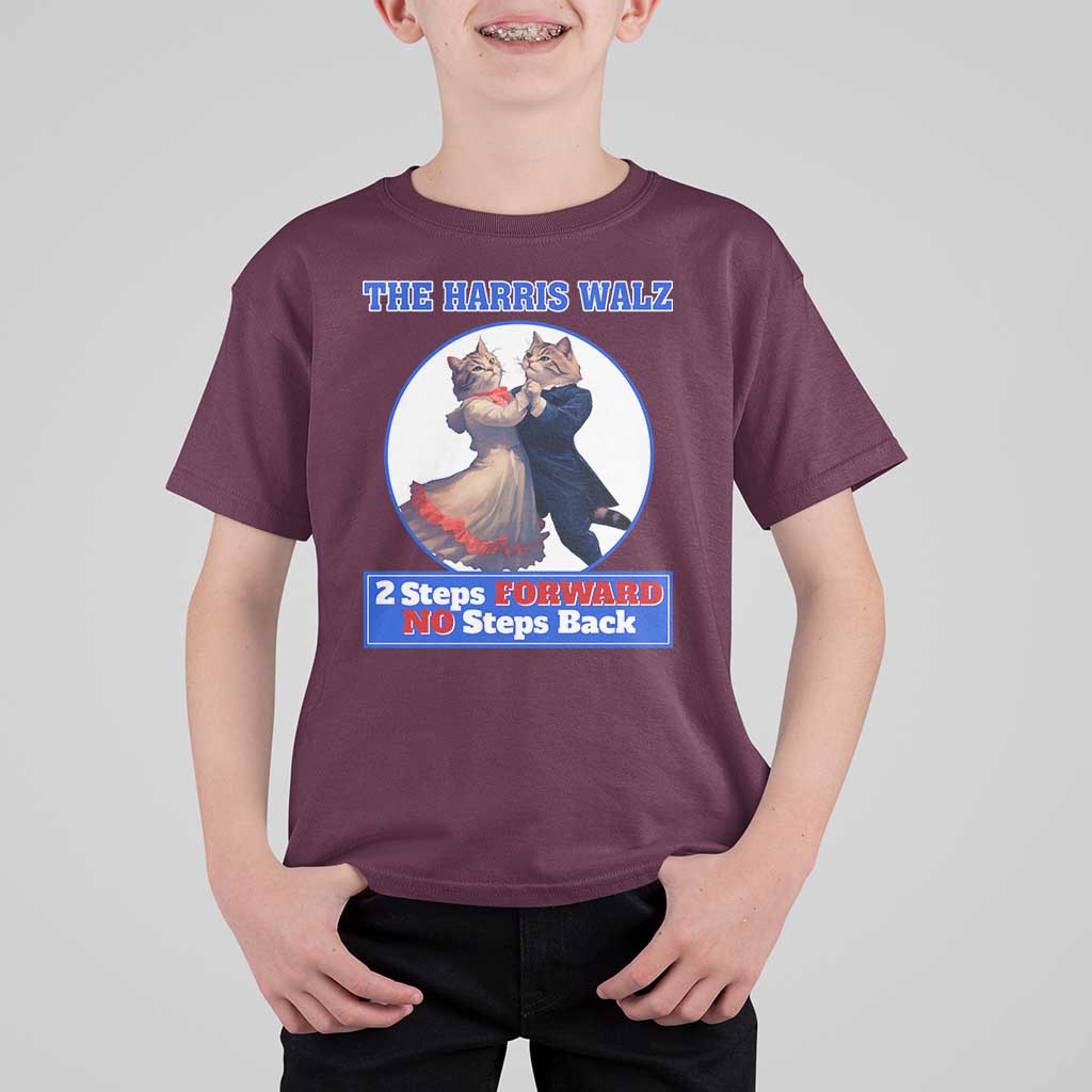 The Harris Walz T Shirt For Kid 2 Steps Forward No Steps Back Cat Dancing - Wonder Print Shop