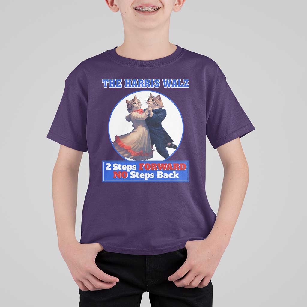 The Harris Walz T Shirt For Kid 2 Steps Forward No Steps Back Cat Dancing - Wonder Print Shop