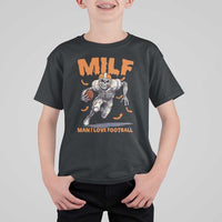 Funny Football Lover T Shirt For Kid MILF Man I Love Football Skeleton Player Bat - Wonder Print Shop