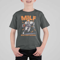 Funny Football Lover T Shirt For Kid MILF Man I Love Football Skeleton Player Bat - Wonder Print Shop