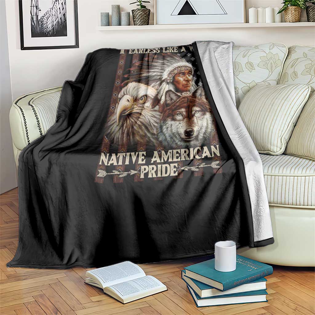 Native American Pride Throw Blanket Free Like An Eagle Fearless Like A Wolf Vintage Flag - Wonder Print Shop