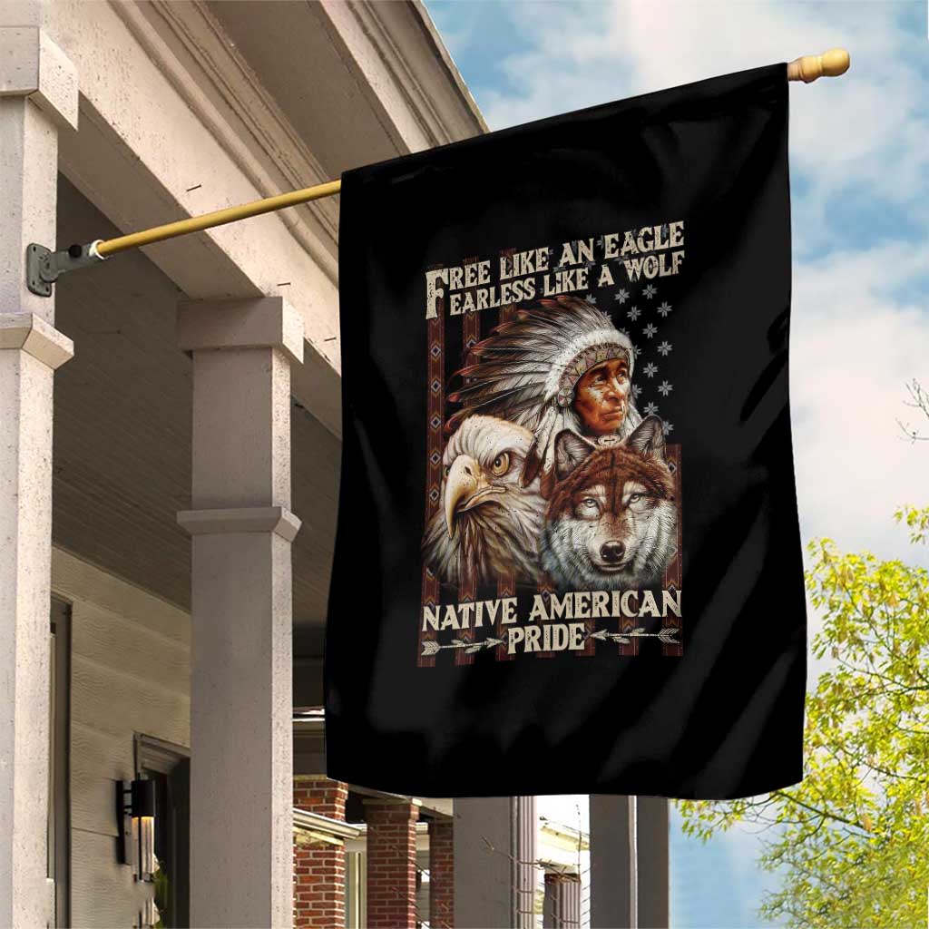 Native American Pride Garden Flag Free Like An Eagle Fearless Like A Wolf Vintage Flag - Wonder Print Shop