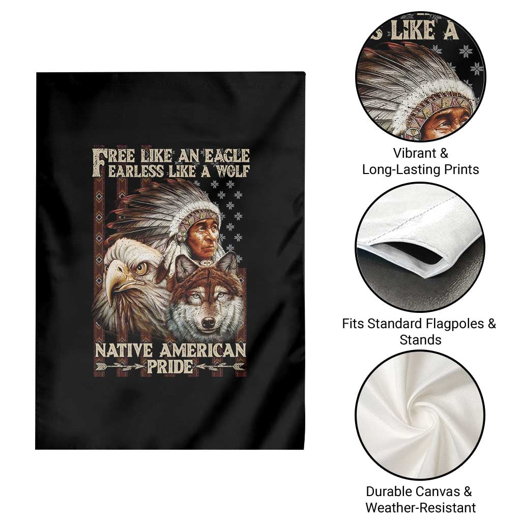 Native American Pride Garden Flag Free Like An Eagle Fearless Like A Wolf Vintage Flag - Wonder Print Shop