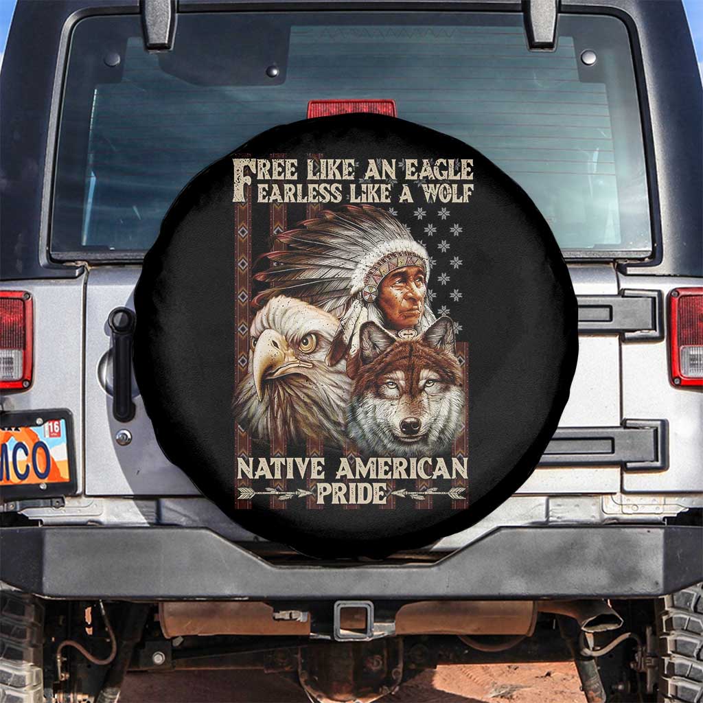 Native American Pride Spare Tire Cover Free Like An Eagle Fearless Like A Wolf Vintage Flag - Wonder Print Shop