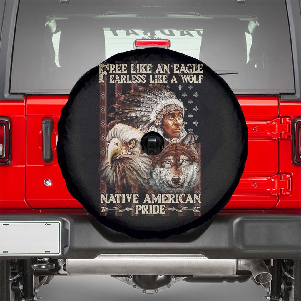 Native American Pride Spare Tire Cover Free Like An Eagle Fearless Like A Wolf Vintage Flag - Wonder Print Shop