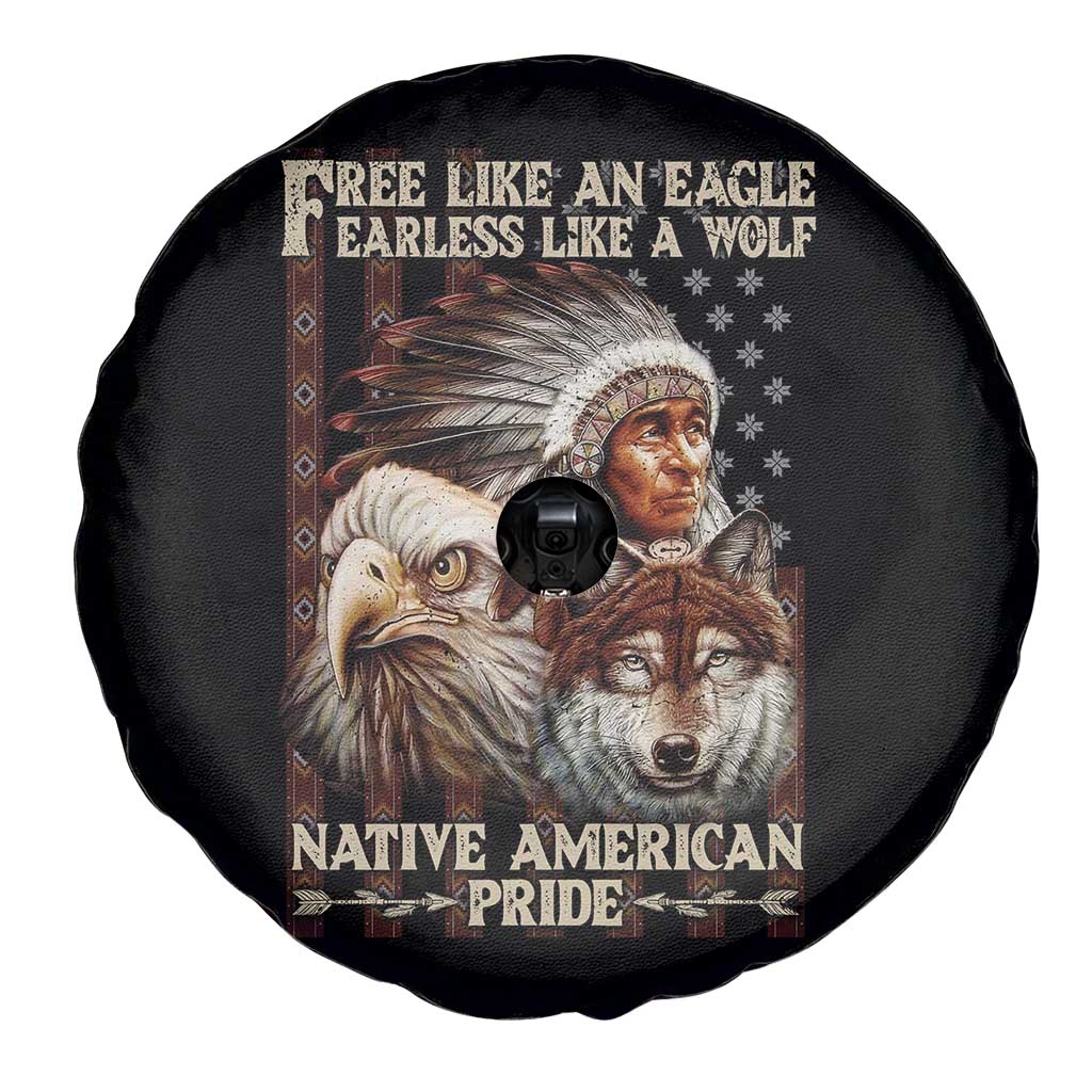 Native American Pride Spare Tire Cover Free Like An Eagle Fearless Like A Wolf Vintage Flag - Wonder Print Shop
