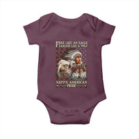 Native American Pride Baby Onesie Free Like An Eagle Fearless Like A Wolf Vintage Flag - Wonder Print Shop